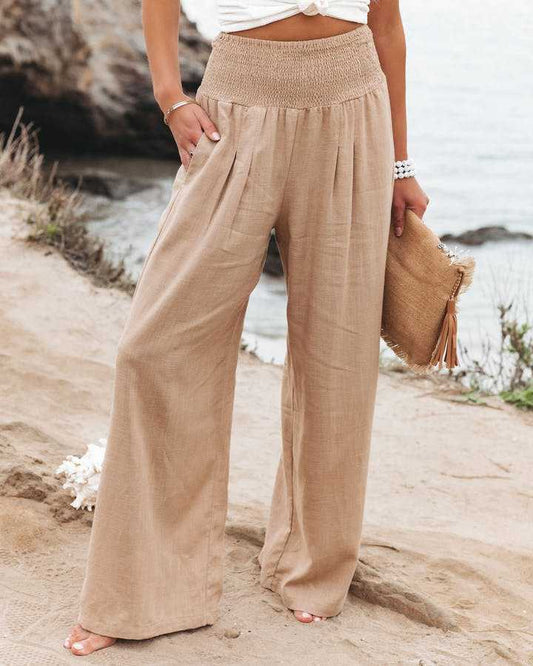 Women's Wide Leg Smocked Waist Trousers - Vonnera