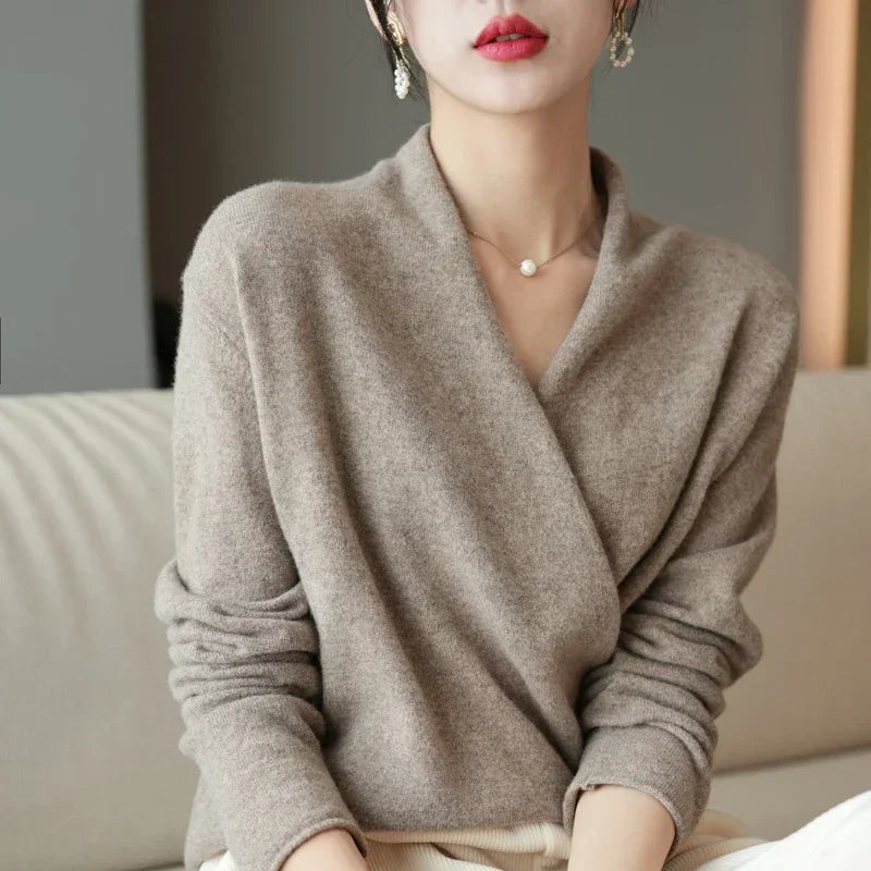 Women's V-Neck Wrap Pullover Relaxed Fit - Vonnera