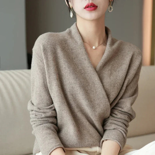 Women's V-Neck Wrap Pullover Relaxed Fit - Vonnera