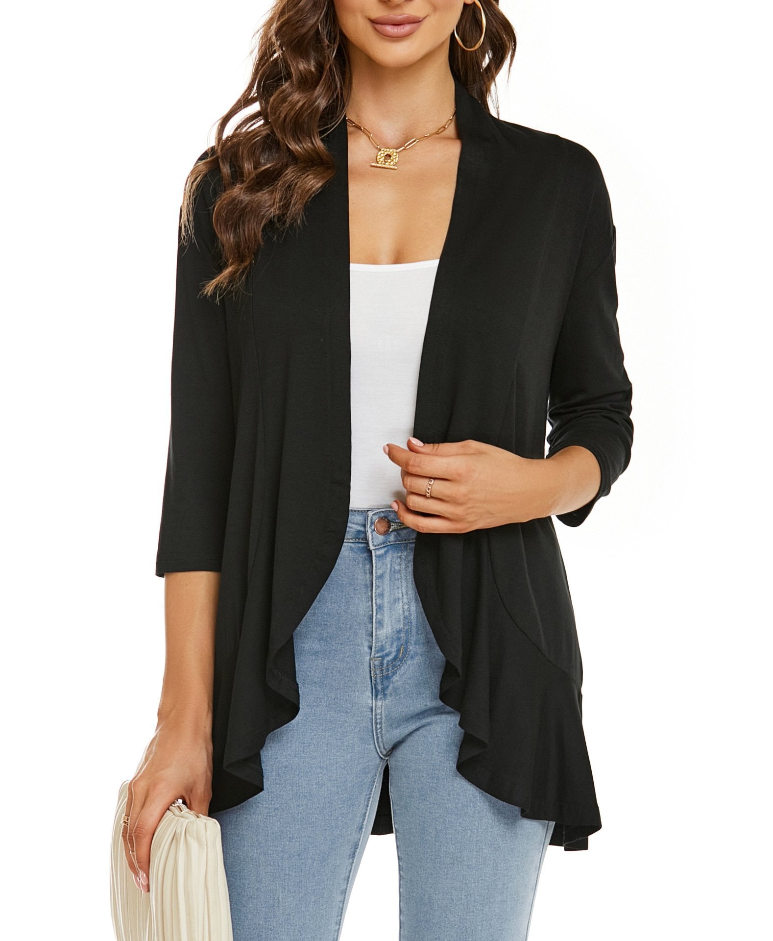 Image of Bella | Women's Open Front Draped Cardigan