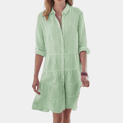 Women's Striped V-Neck Tiered Mini Dress - VibreMode