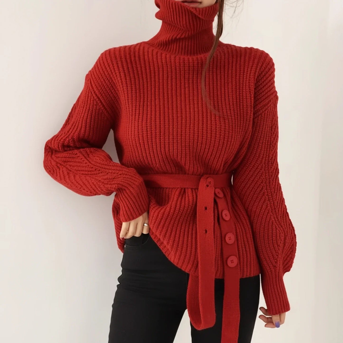 Women's Belted Turtleneck Sweater - Vonnera