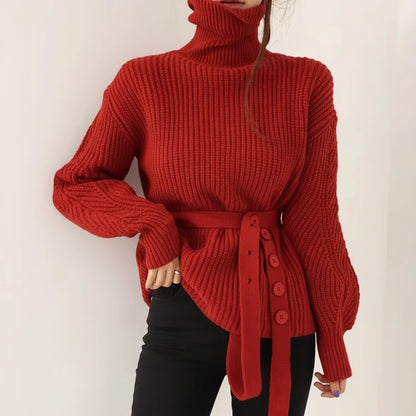 Women's Belted Turtleneck Sweater - Vonnera