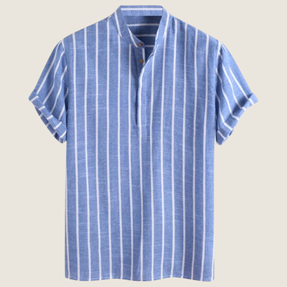 Men's Striped Henley Shirt Short Sleeve Cotton - VibreMode