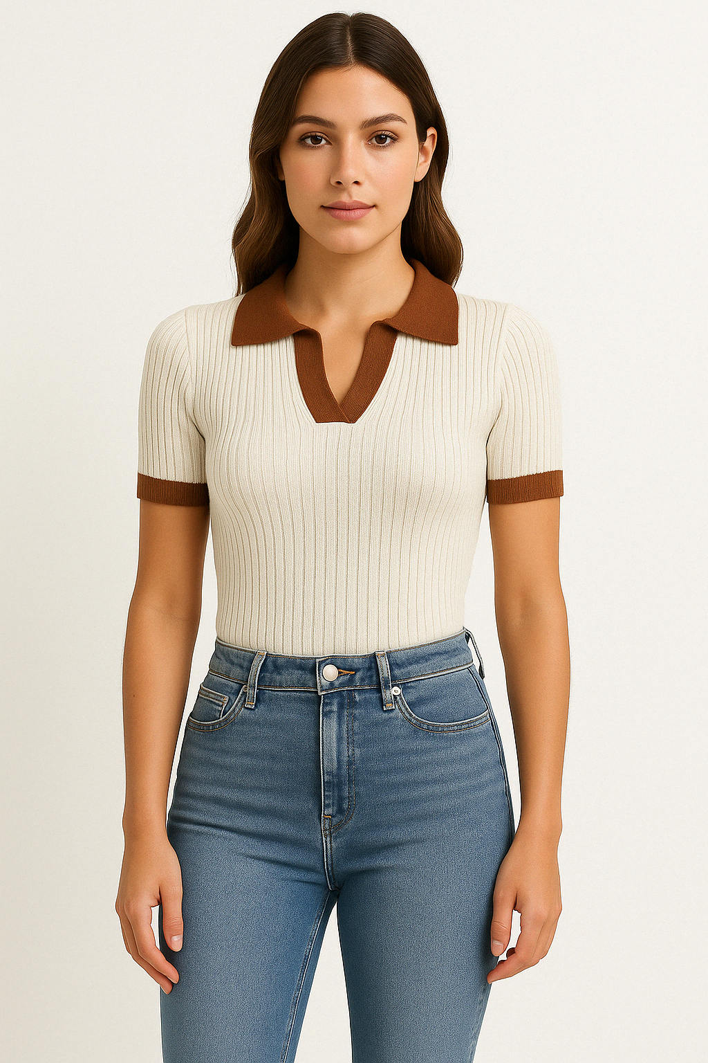 Women's Fitted Polo Shirt Ribbed Cotton - Vonnera