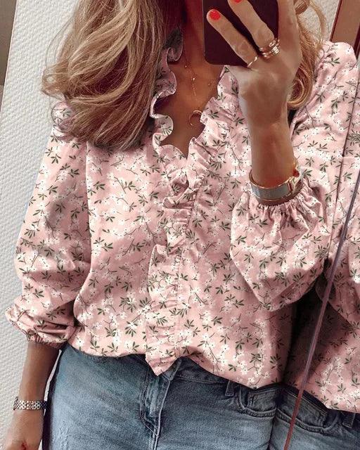 Image of Beverly | Women's Ruffle V-Neck Long Sleeve Blouse