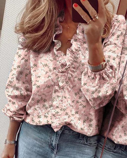 Image of Beverly | Women's Ruffle V-Neck Long Sleeve Blouse