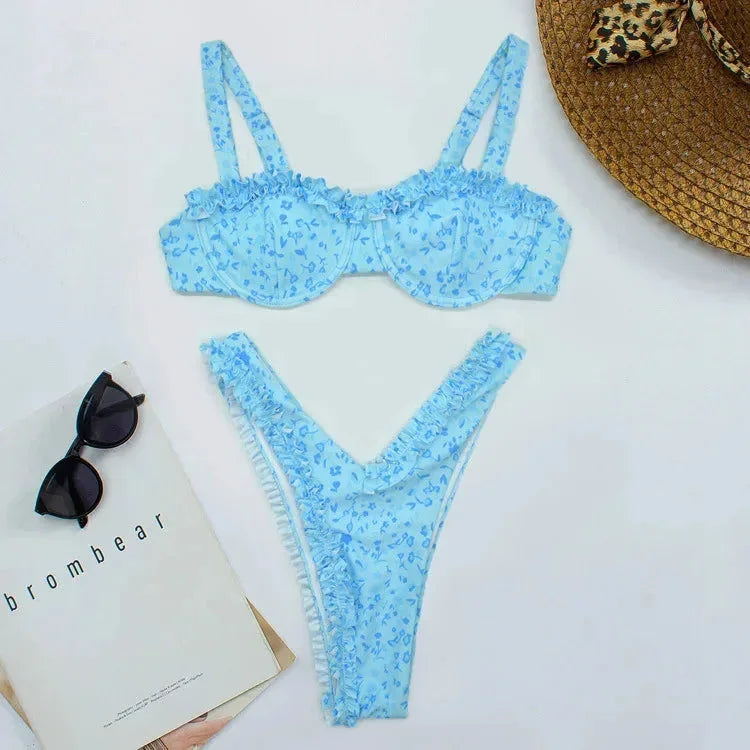 Women's Ruffled Pattern Bikini Set