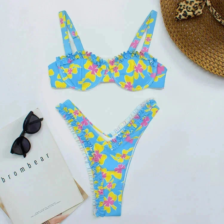 Women's Ruffled Pattern Bikini Set