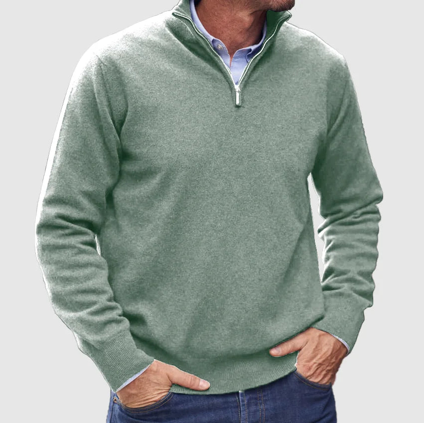 Men's Knit Jumper Half-Zip Ribbed Cuffs - Vonnera