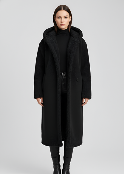 Women's Long Teddy Coat Plush Hooded Winter Outerwear