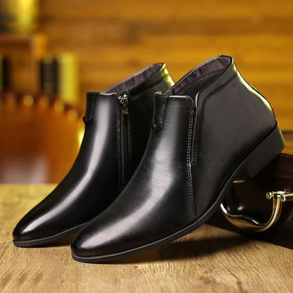 Men's Vintage Leather Ankle Boots Pointed Toe Brown