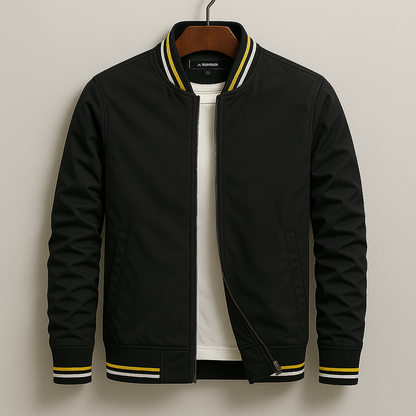 Men's Lightweight Bomber Jacket Ribbed Trim Zip-Up Black