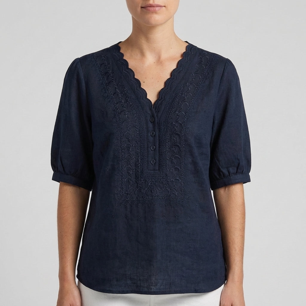 Women's Relaxed Fit V-Neck Blouse Embroidered