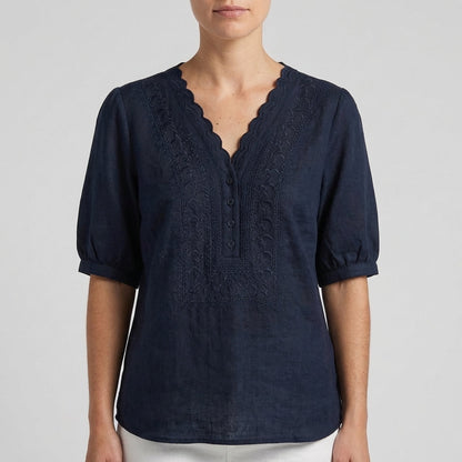 Women's Relaxed Fit V-Neck Blouse Embroidered