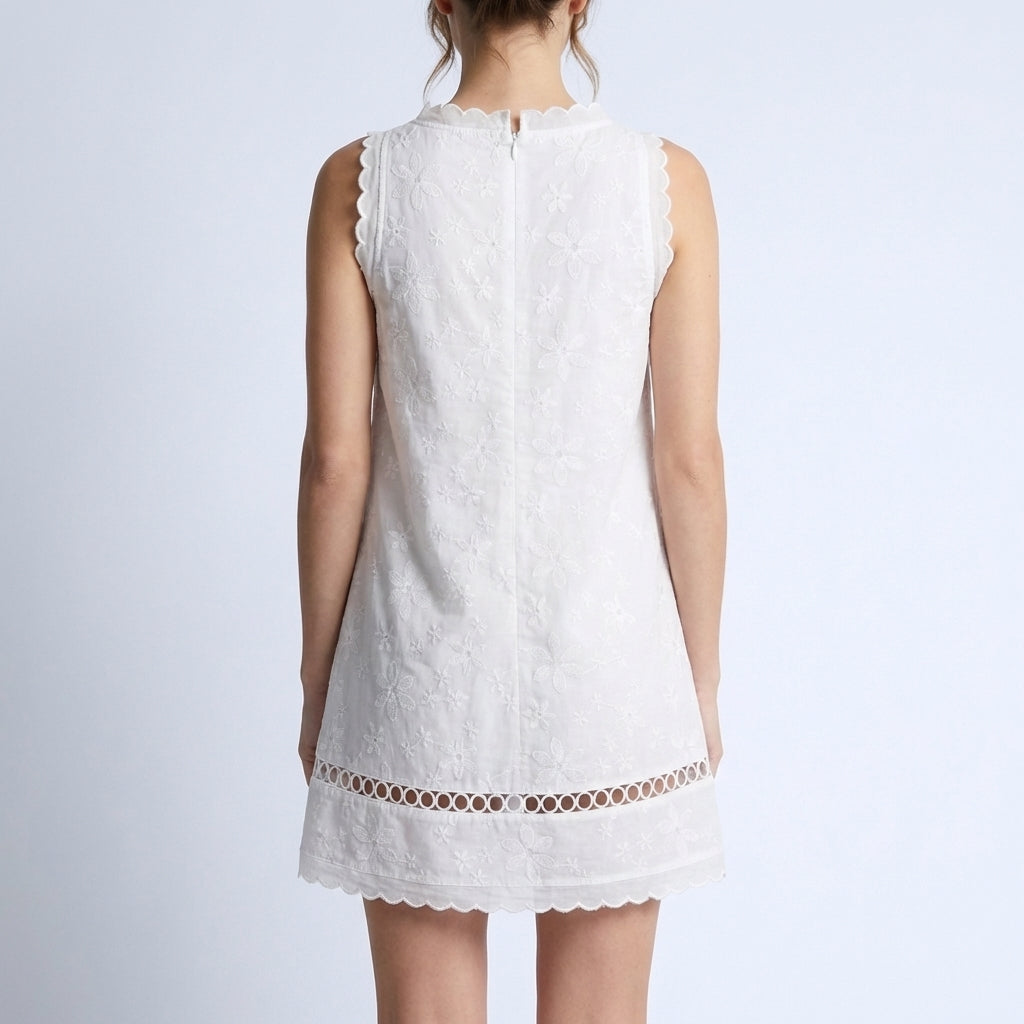 Women's Lace Mini Dress Sleeveless Ruffle Detail