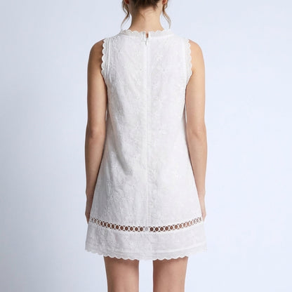 Women's Lace Mini Dress Sleeveless Ruffle Detail