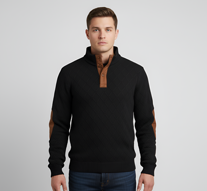 Men's Quilted Knit Sweater Half Button Stand Collar