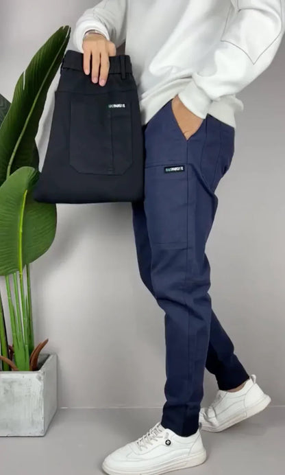 Elastic Cargo Pants Stretchable Mens Khaki