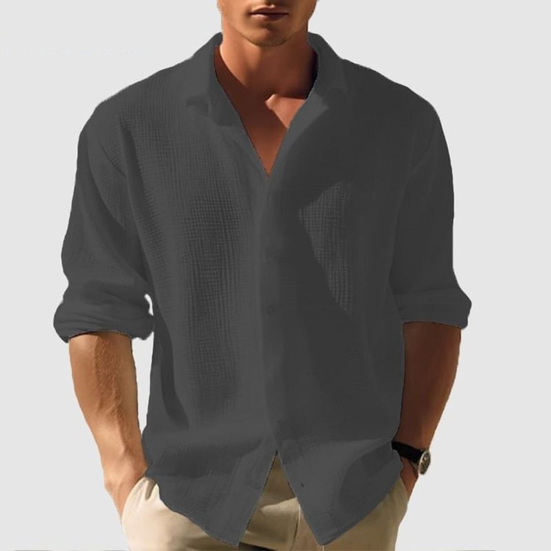 Men's Cotton Waffle Shirt Long Sleeve Casual