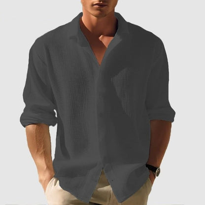 Men's Cotton Waffle Shirt Long Sleeve Casual