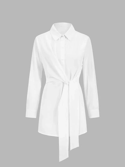Women's Oversized Long Sleeve Shirt With Tie Belt