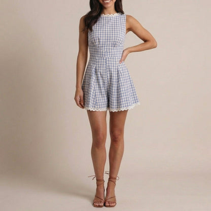 Women's Plaid Sleeveless Mini Jumpsuit - Vonnera