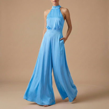 Women's Halter Neck Jumpsuit Wide Leg Tie Back - Vonnera