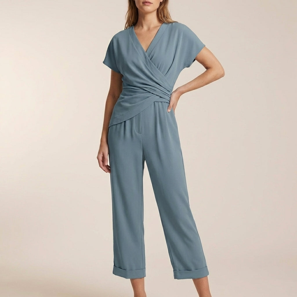 Women's V-Neck Jumpsuit Wide Leg Cropped Relaxed Fit - Vonnera