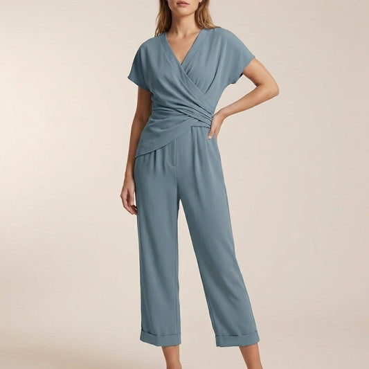 Women's V-Neck Jumpsuit Wide Leg Cropped Relaxed Fit - Vonnera