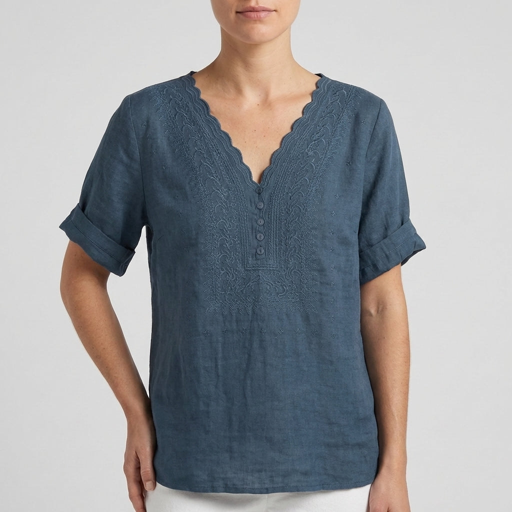 Women's Relaxed Fit V-Neck Blouse Embroidered - Vonnera