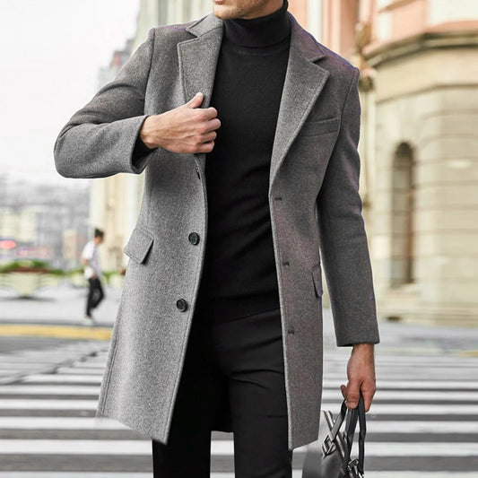 Men's Mid-Length Notched Lapel Overcoat - Vonnera