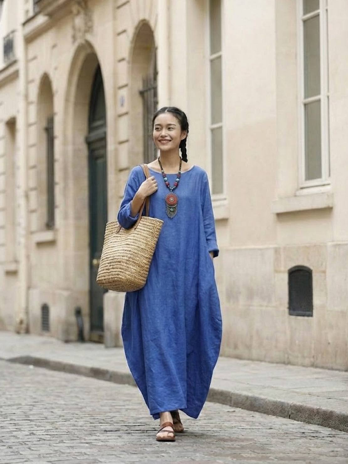 Women's Boho Maxi Dress 3/4 Sleeves Oversized