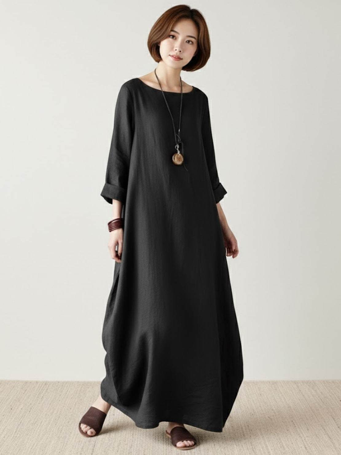 Women's Boho Maxi Dress 3/4 Sleeves Oversized