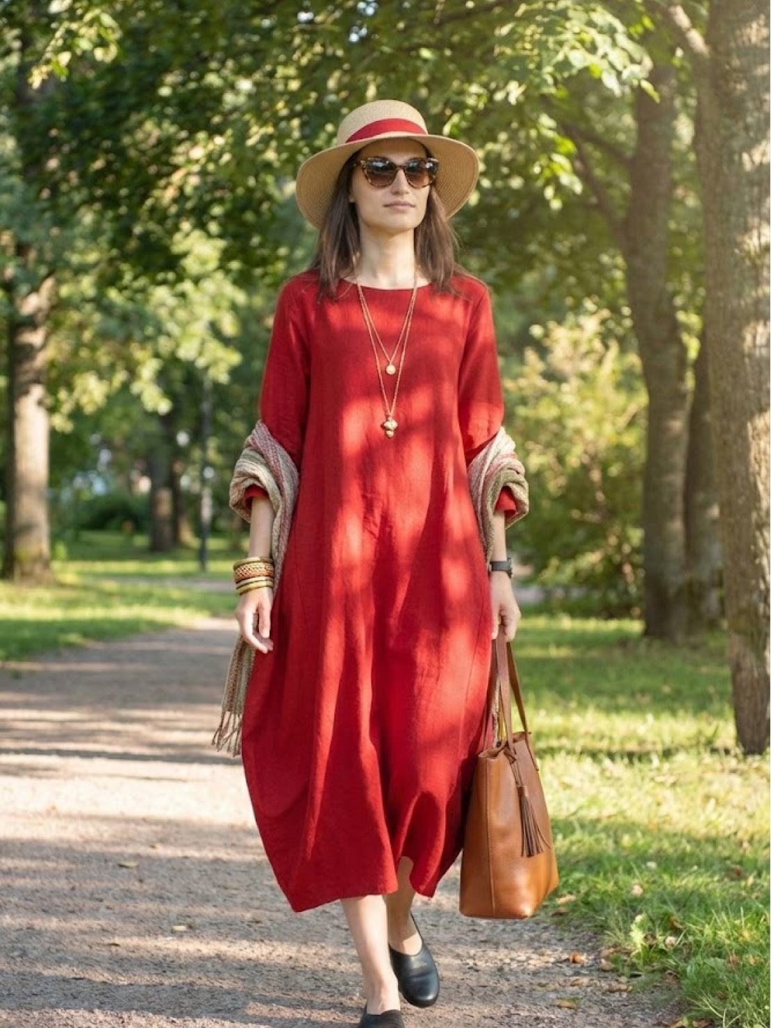 Women's Boho Maxi Dress 3/4 Sleeves Oversized