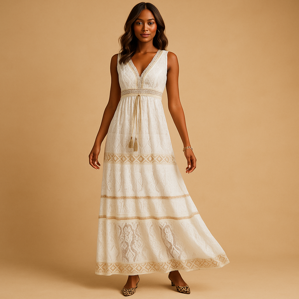 Bohemian maxi summer dress for women with flowing silhouette and lightweight breathable fabric, ideal for spring outings and summer vacations.
