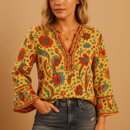 Women's Floral Blouse Flared Sleeves - Vonnera