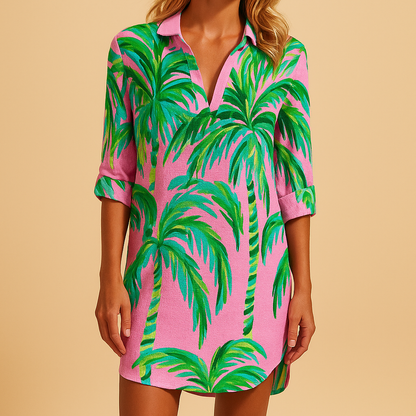 Women’s boho v-neck summer dress with a loose fit and lightweight fabric, perfect for beach walks, brunches, and casual summer days.
