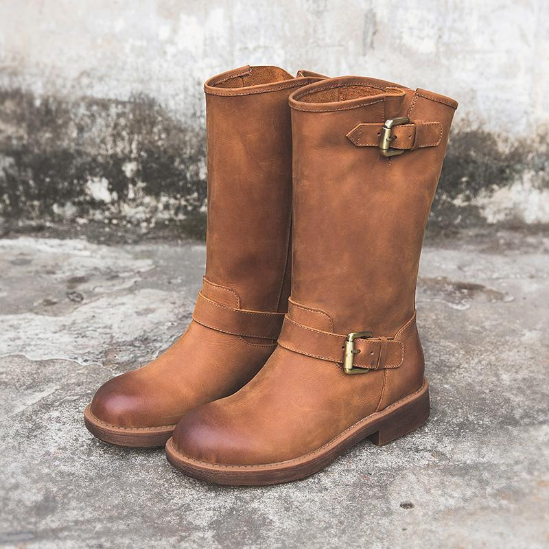 Women's Mid Calf Boots With Buckle - Vonnera