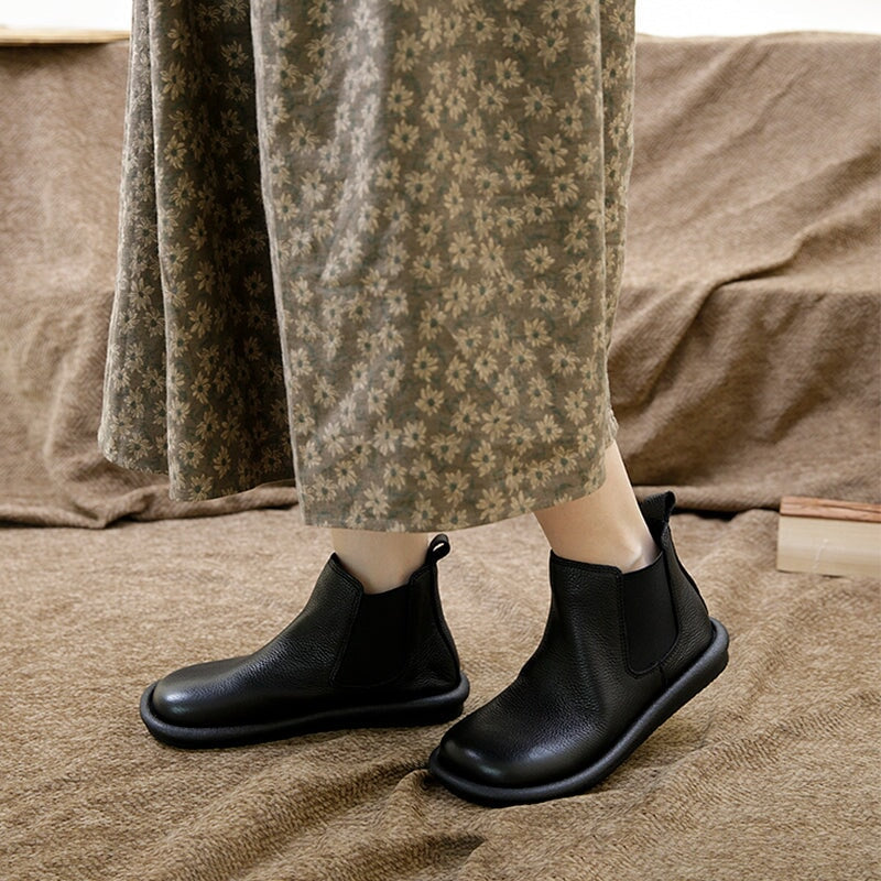Women's Slip-On Boots Comfortable Leather Black - Vonnera