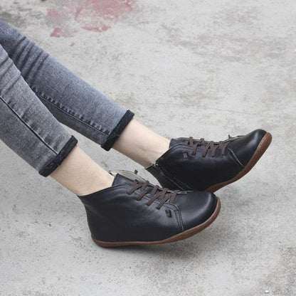 Women's Low Ankle Boots Rounded Toe Lace Up