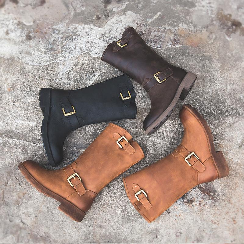 Women's Round Toe Low Heel Boots