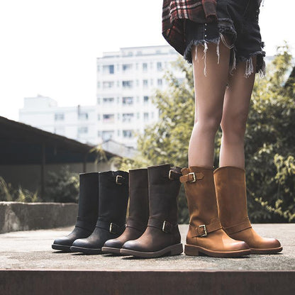 Women's Mid Calf Boots With Buckle