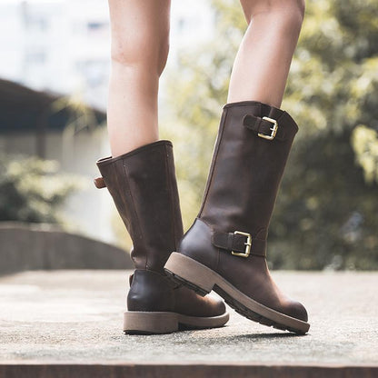 Women's Round Toe Low Heel Boots