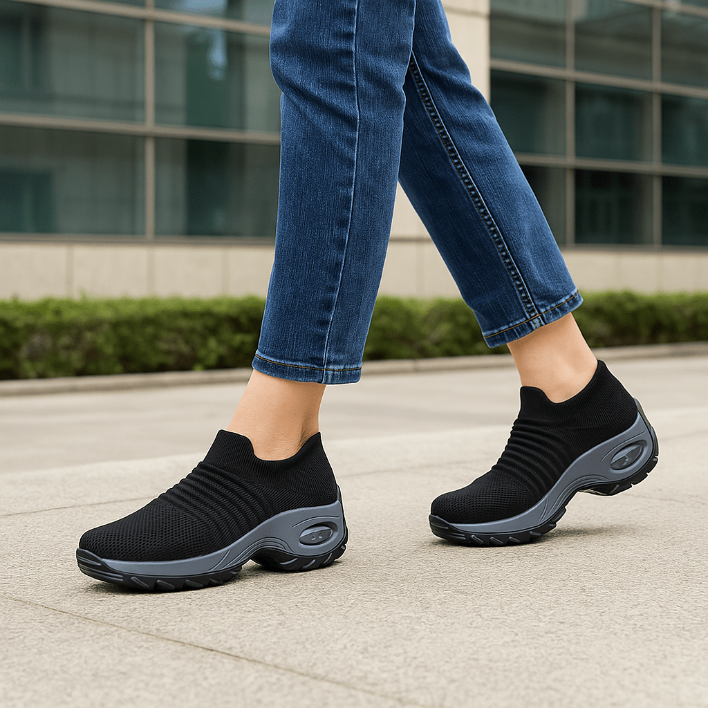 Breathable No-Tie Stretch Shoes - Black Grey