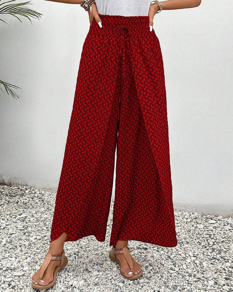 Image of Brenda | Women's High-Waisted Printed Wide Leg Trousers