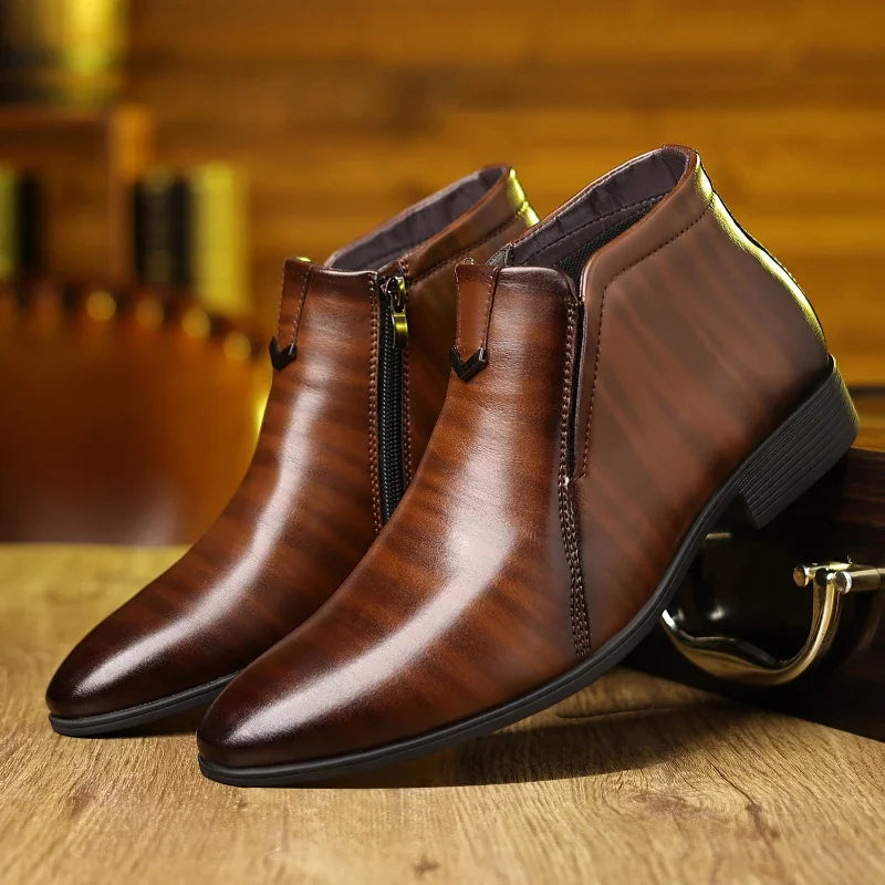Men's Vintage Leather Ankle Boots Pointed Toe Brown