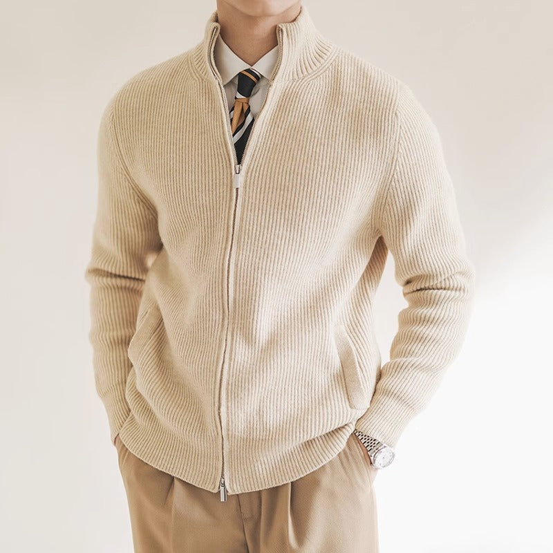 Men's Ribbed Knit Cardigan Zip-Up - Vonnera