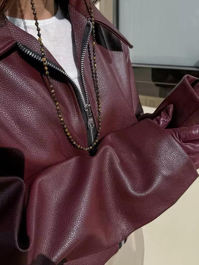 Women's Faux Leather Jacket Burgundy