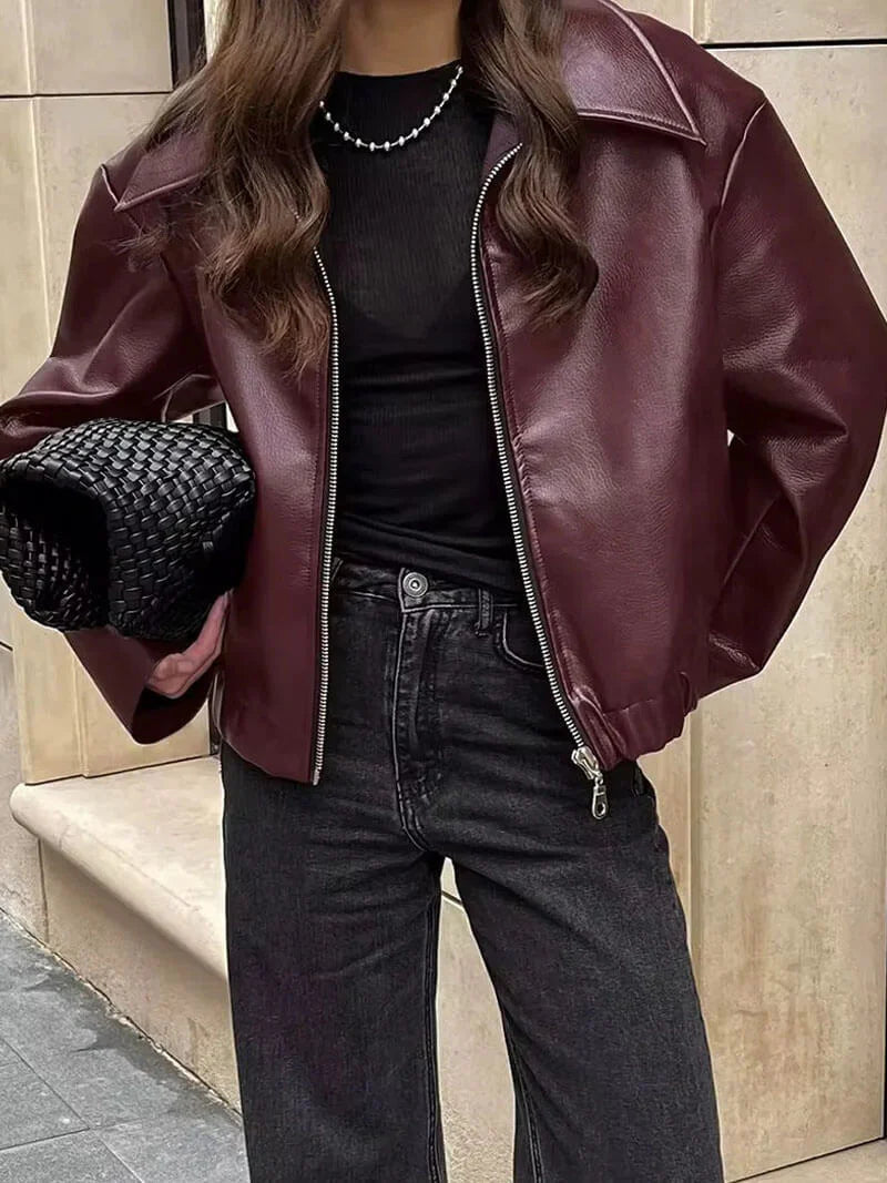 Women's Faux Leather Jacket Burgundy